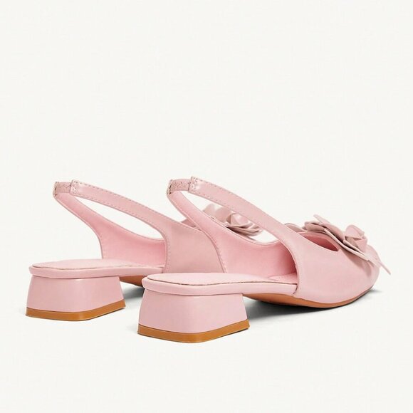 Pink Basics Women's 3d Floral Decor Strap Low Square Toe Heel - Picture 2 of 10